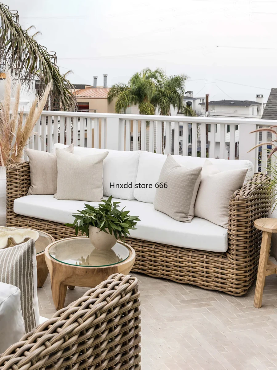 Outdoor Rattan Sofa Outdoor Garten Innenhof wasserdichte Sonnencreme Rattan Möbel Kombination