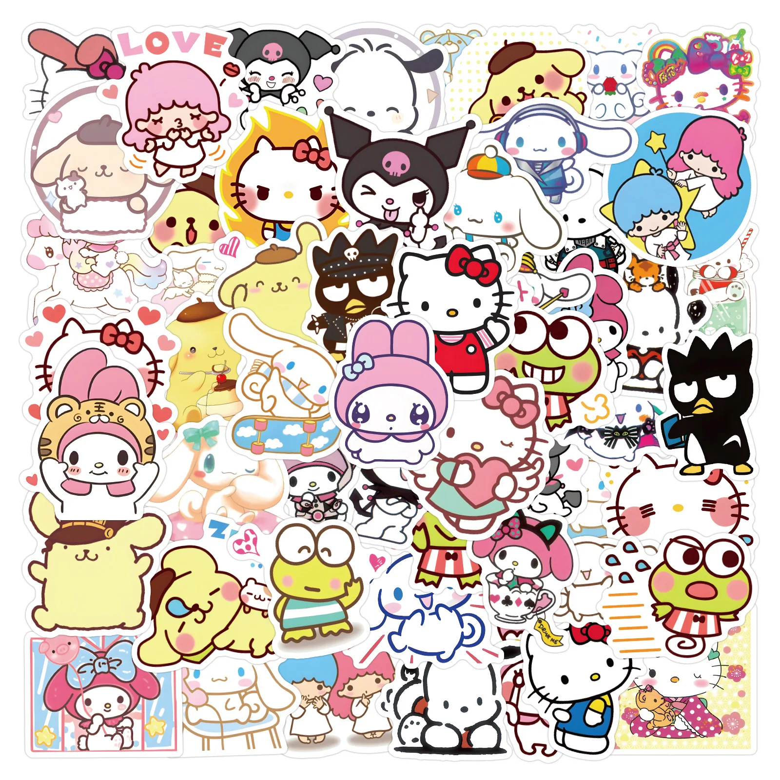 10/30/50/100PCS My Melody Kuromi Cinnamoroll Anime Stickers DIY Skateboard Car Bike Guitar Cartoon Sanrio Decals Waterproof Toy