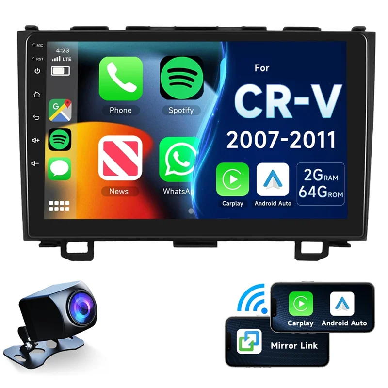 2G + 64G لهوندا CRV 2007-2011 أندرويد راديو السيارة ستيريو ، Carplay اللاسلكية أندرويد السيارات 9 بوصة تعمل باللمس بلوتوث الصوت