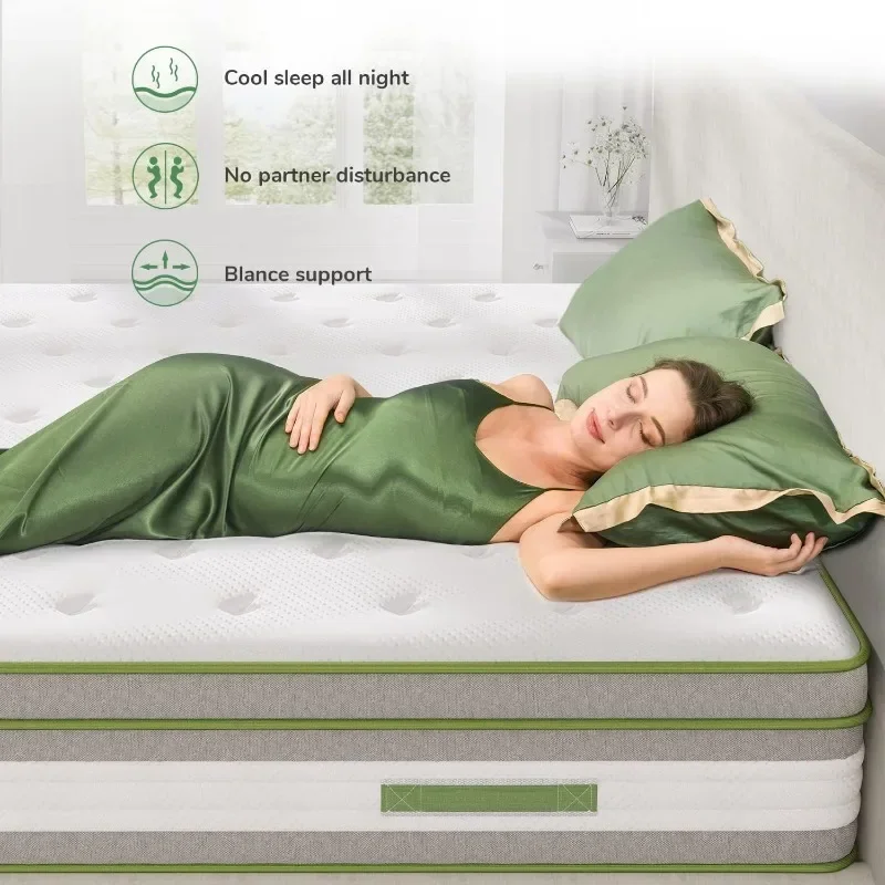 Hybrid Pillow Top Queen Size Mattress in a Box with Gel Memory Foam & Individually Wrapped Pocket Coils Innerspring