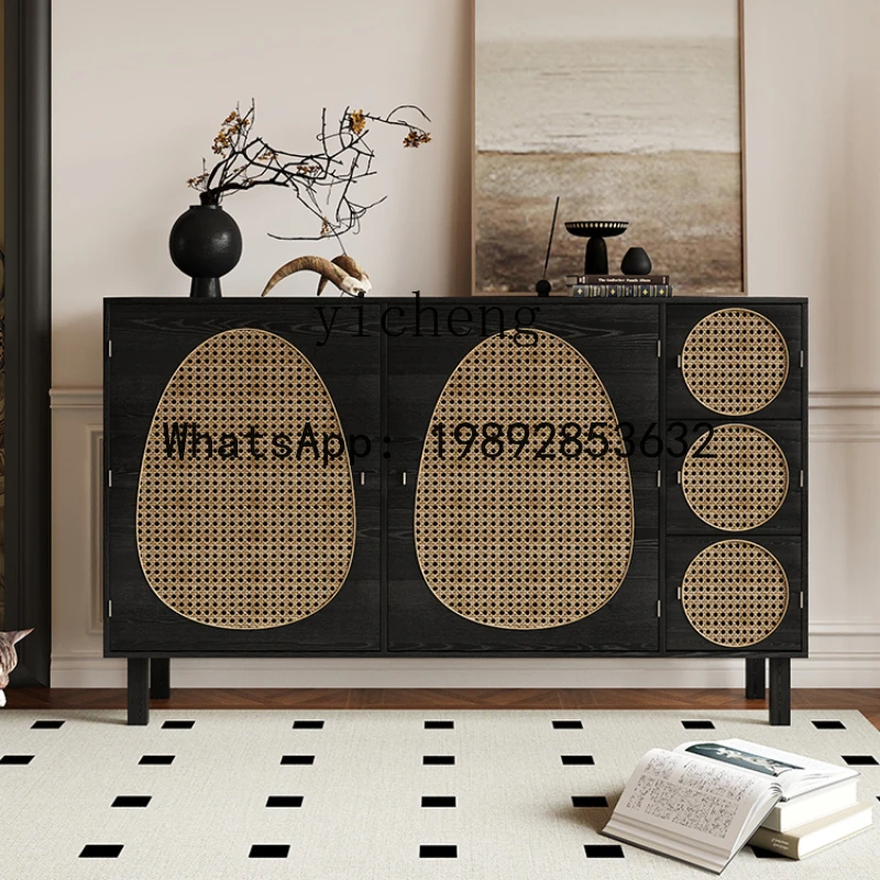 ABC  solid wood rattan dining small apartment living room tea cabinet locker