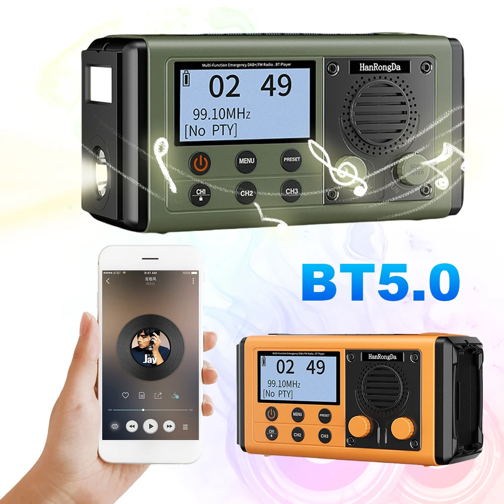

10000mAh Portable Emergency Radio with Speaker Solar/Hand Crank Charging Battery Operated Radio for Outdoor Emergency Camping