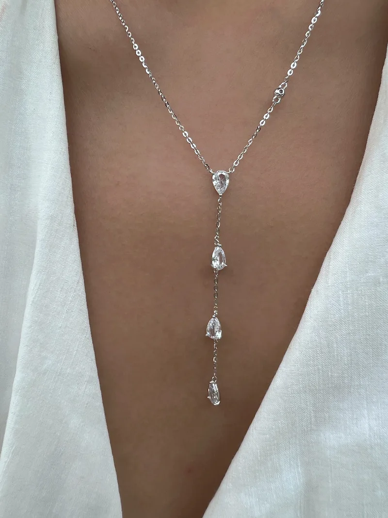 2024 Shiny Zirkon Droplet Overlay Set mit Doppelschicht Gold Farbe Kette Halskette Party frauen Exquisite Schmuck Halskette Acc – Detail 7