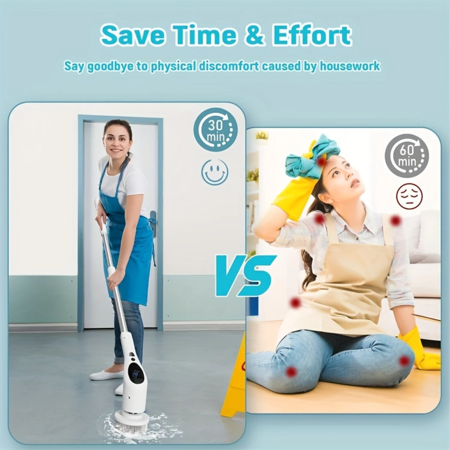 Cepillo de limpieza de ducha giratorio: cepillos con 9 cabezales reemplazables, anuncio de voz, pantalla LCD y potente limpieza de suelo Ca