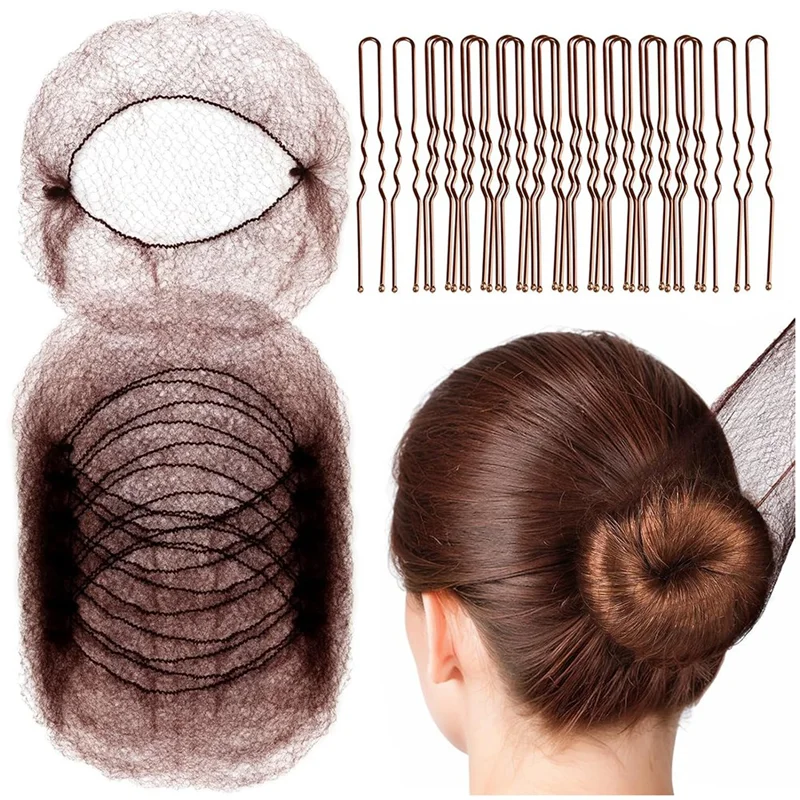 ABLE-50PCS شبكات شعر شبكية و100 قطعة على شكل حرف U، شبكات شعر لعمال خدمة الطعام، شبكات شعر للنساء والرجال