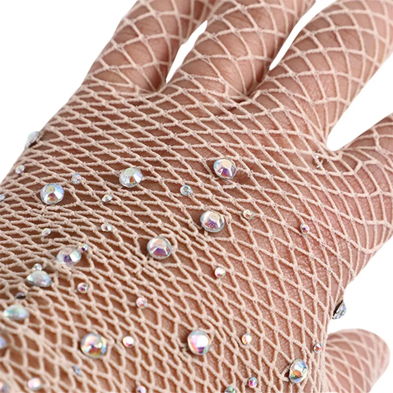 Luxury Crystal Embellished Lace Gloves Sparkling Sequin Arm Sleeves for Prom Ballroom Performance Costume Party