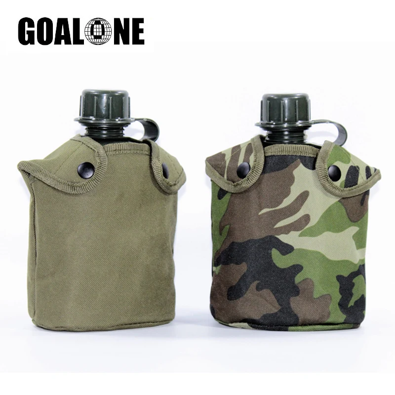 

GOALONE 3Pcs Outdoor Water Bottle 1L Vintage Army Flask Bottle with Aluminum Lunch Box and Cloth Cover Military Training Flask