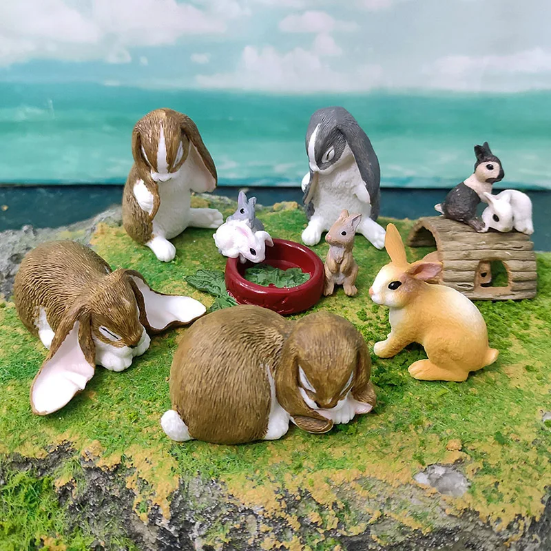 Simulation Pet Rabbit Model Fun To Play With Rabbit Drop Ear Rabbit Eating Grass Bunny Animal Ornaments Kids Cognitive Toys Gift