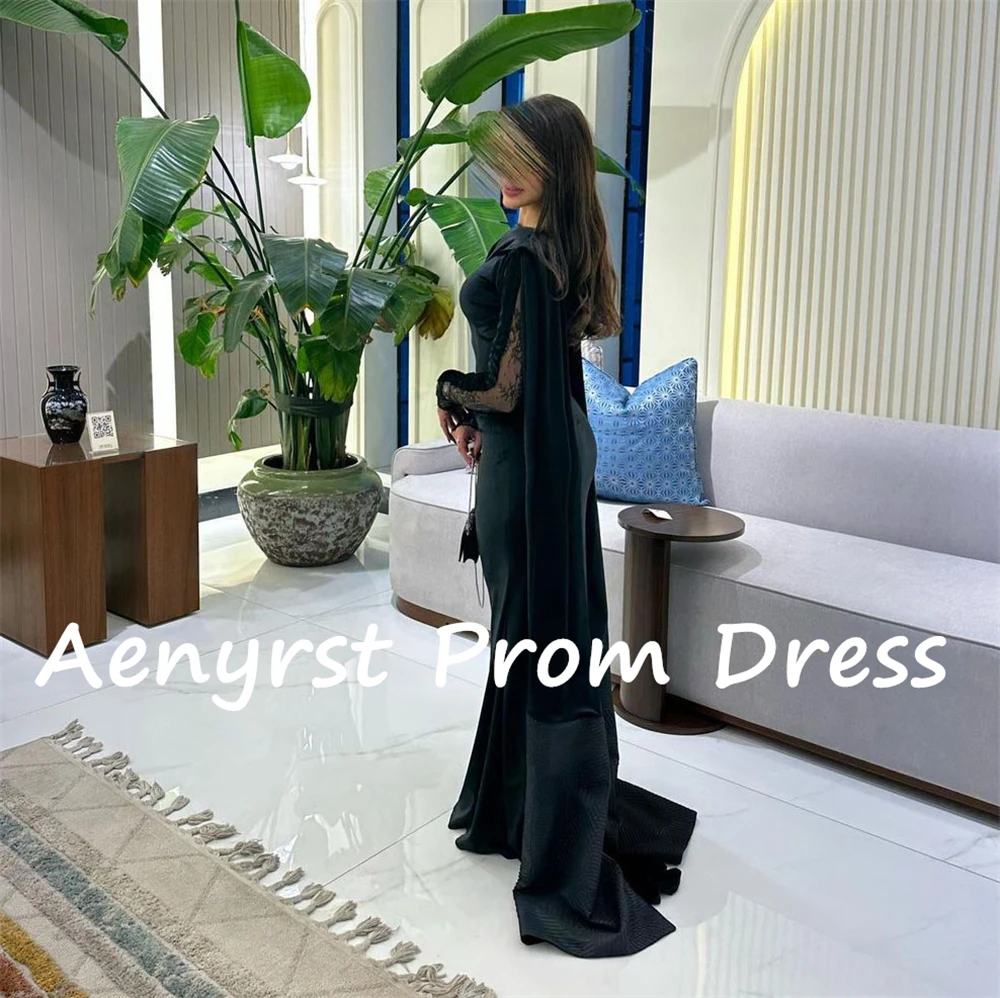 Aenyrst Black Vintage Long Lace Sleeves customized Evening Dresses Velour Mermaid Prom Dress Floor Length Dinner Party Gowns