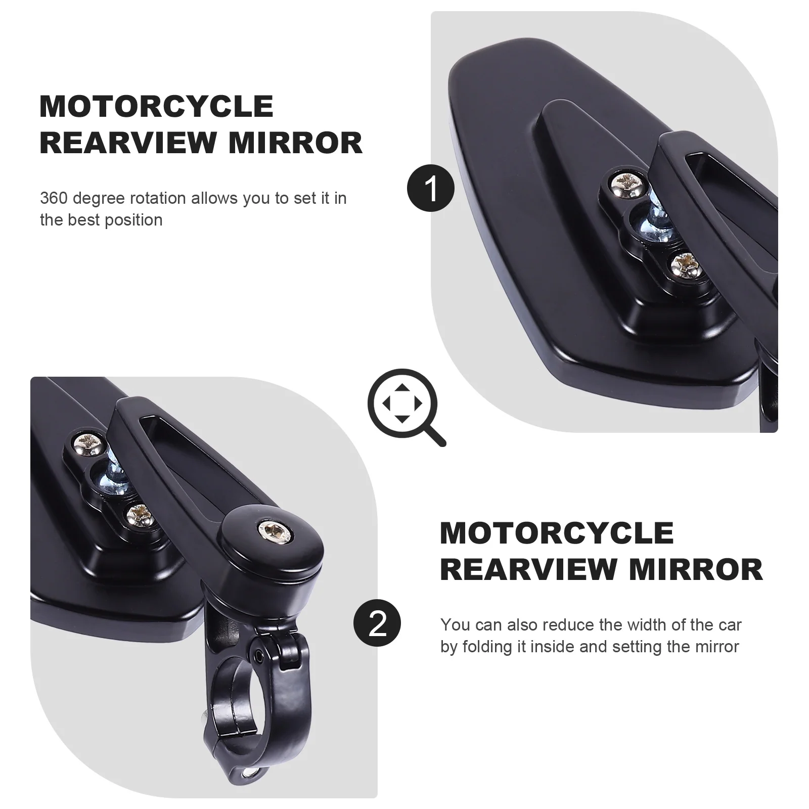 

2Pcs Motorcycle Rearview Mirror Universal 360 Rotation Scooter Side Mirrors View Mirror for Bike E-Bike Scooter