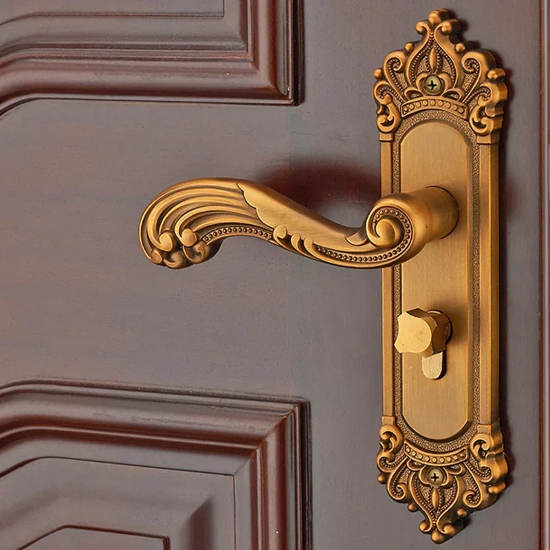 Vintage Retro Mortise Lock Interior Door Lock Latch Bedroom Lever Handleset Yellow Antique Wood Door Handle Mechanical Door Lock