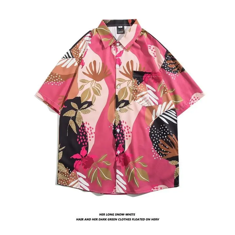 Retro port style Hawaiian flower shirt men's trend loose casual beach holiday style couple short-sleeved shirt tiktok internet