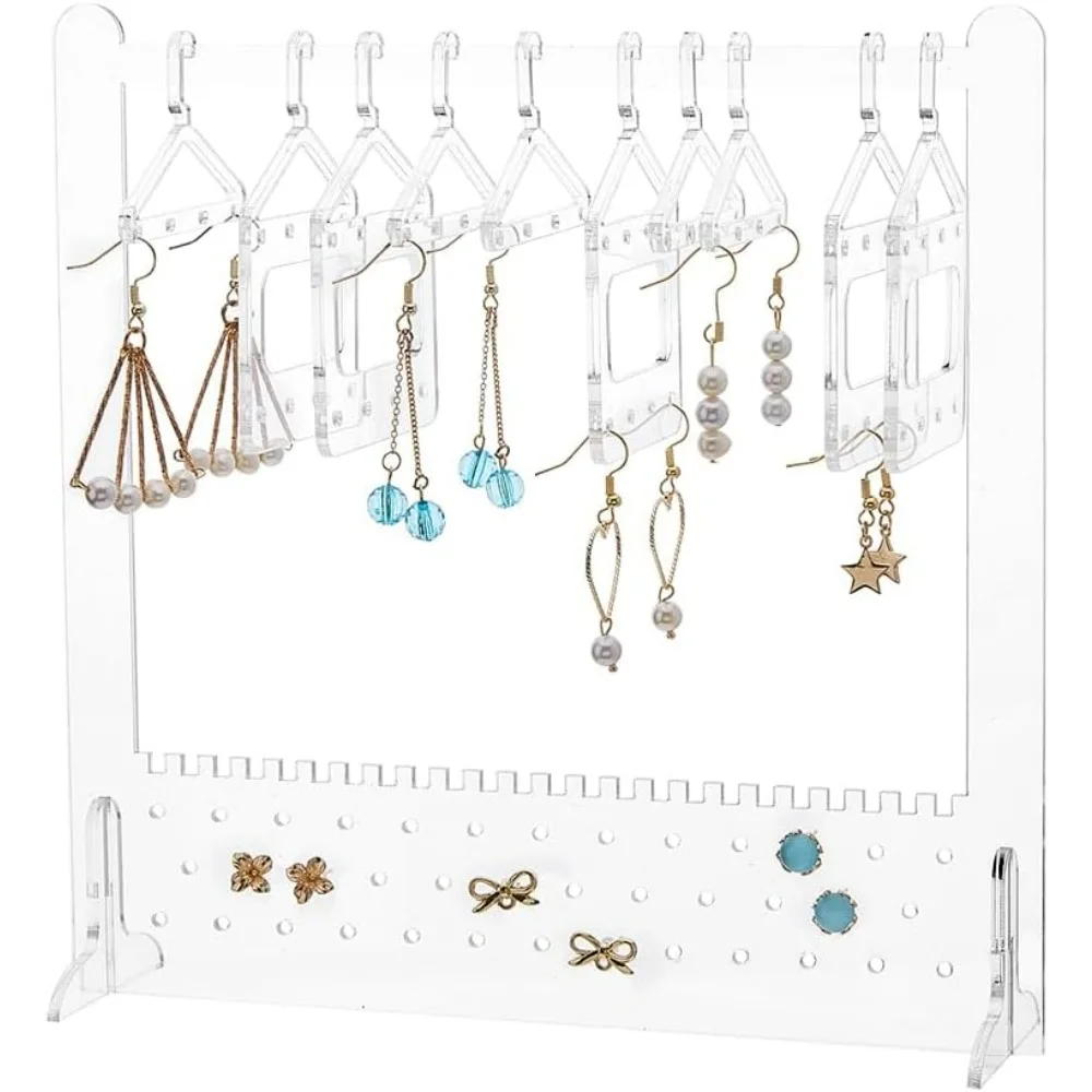 Earring Display Stand Holder Acrylic Earring Organizer Holder Rack including 10Pcs 2 Styles Coat Hangers Transparent Jewelry