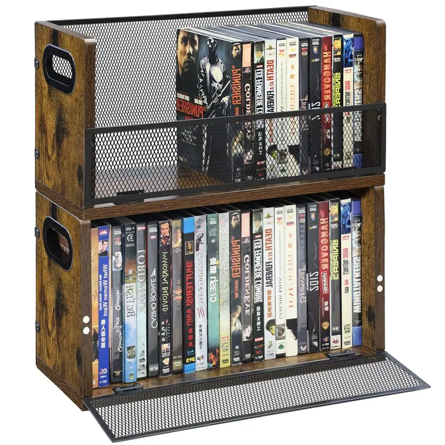 

DVD Storage Rack 2Pack with Handles, Holds 28 DVD or 32 Bluray Cases per Rack Portable DVD Case Holder for Desktop, Closet, Vide