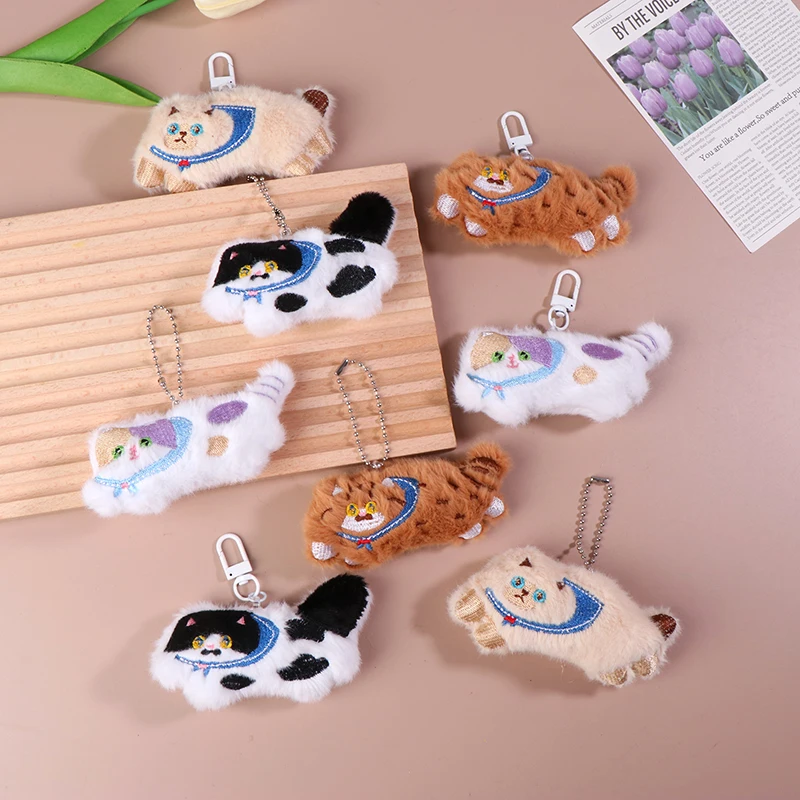 Lovely Calico Cat Cartoon Cat Plush Doll Squeaky Toy Stuffed Siamese Cat Keychain Bag Pendant Plush Cat Pendants Couple Gift