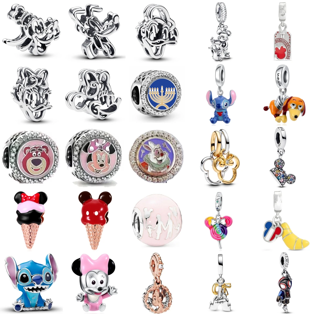

Hot Sell MINISO Disney Mickey Minnie Ice Cream Lollipop Dog Charms Silver 925 Original Fit Bracelet Bangle Charm For Jewelry