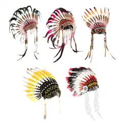 Feather Headdress Headband Headpiece Hair Band Headwear American Chief Indian