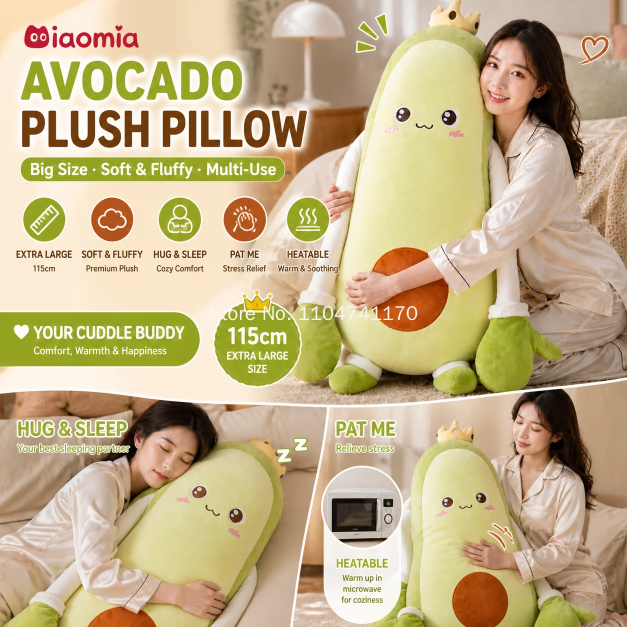Avocado King Plush Pillow Electric Patting Sleep‑Aid Doll Adult Bedroom Sleep Companion Soothing Stuffed Soft Comfort Cushion