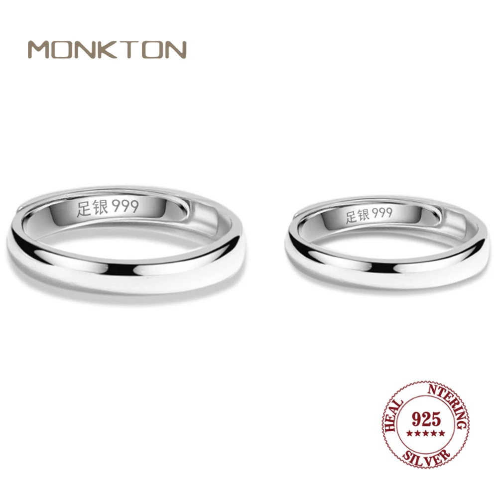 

Monkton 925 Sterling Silver Ring High Polish Plain Dome Wedding Band for Couple Simple Adjustable Promise Rings for Women Gift