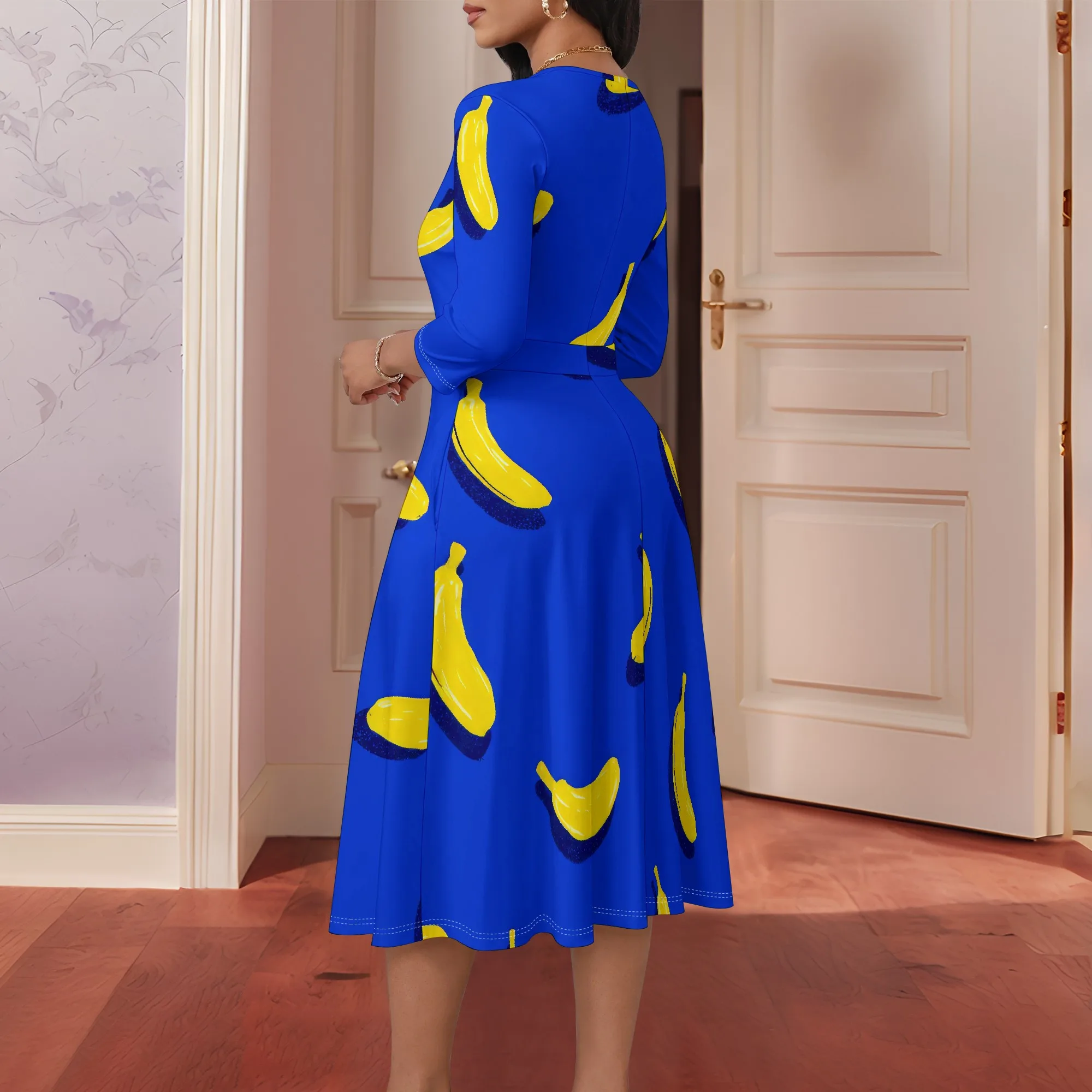 Magritta Midi Dresses for Women Casual 3/4 Sleeve Wrap Dress Plus Size Curvy Cocktail Dresses with Pockets