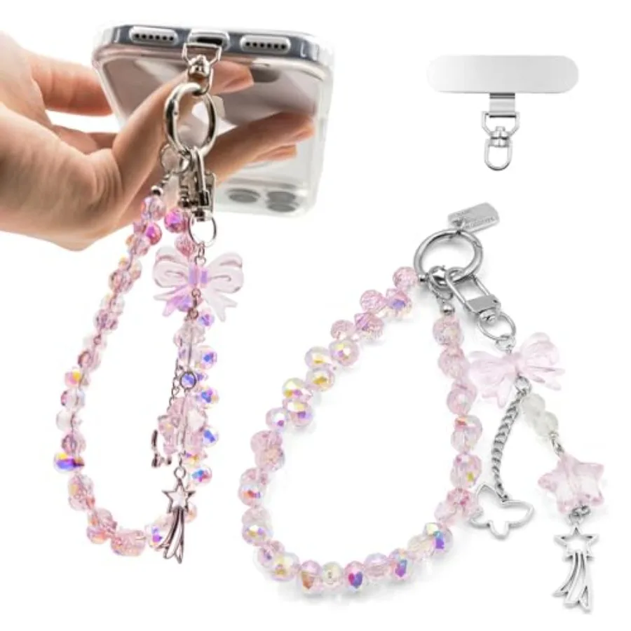 

Crystal Beaded Phone Wrist Strap, Cute Cellphone Lanyard Chain, Bow Keychain Wristlet Bag Charms for Women