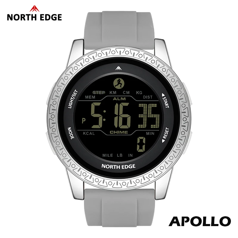 NORTH EDGE NEW APOLLO Men's Digital Watch Sports Waterproof 50M Wristwatches Dual Time Pedometer Stopwatch Alarm Clock For Women