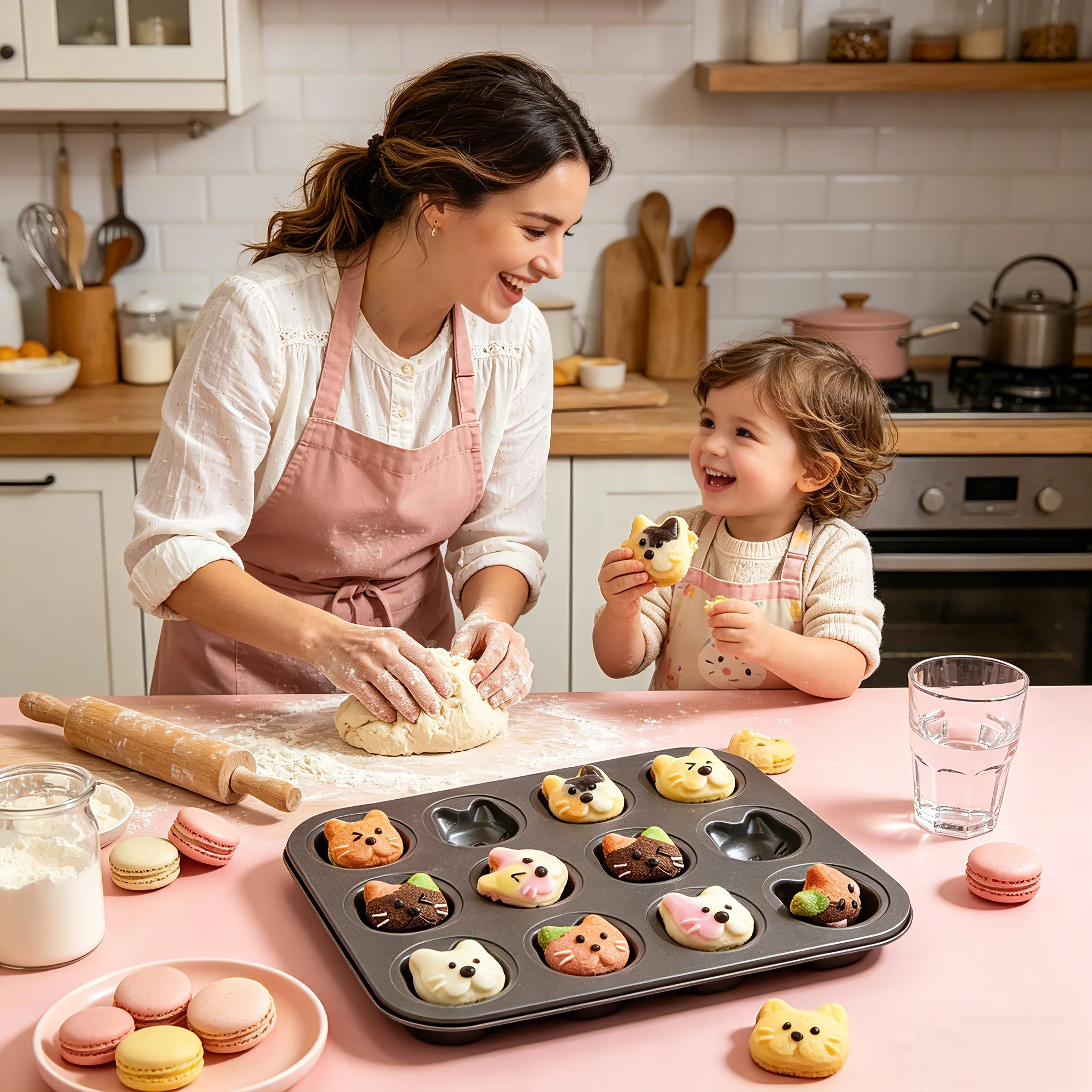 12-Cavity Mini Cat Shape Carbon Steel Baking Pan Madeleine Muffin Cake Mold for Bread Dessert Pastry DIY Kitchen Accessory
