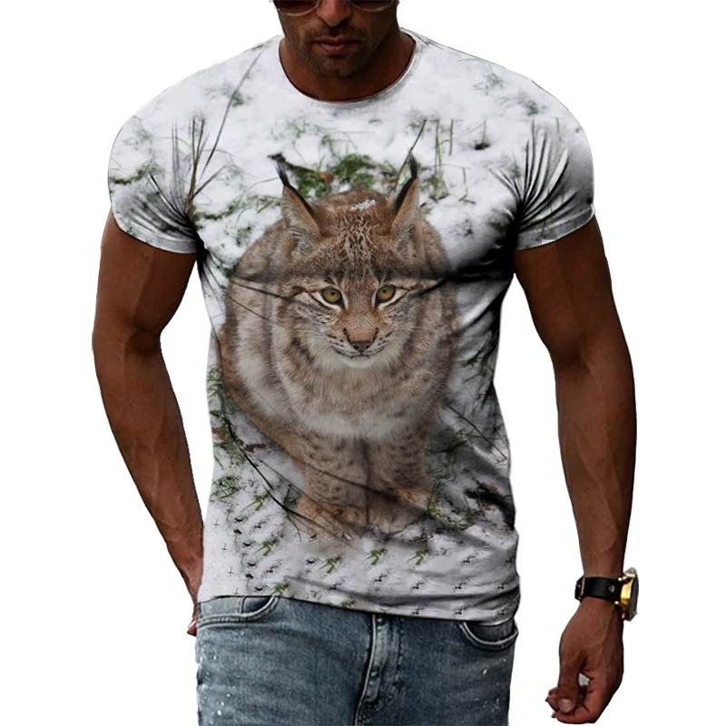 Summer Fashion Personality Lynx graphic t shirts Men Hip Hop Street Style Fun Tees Trend Casual Printed O-neck Short Sleeve Tops