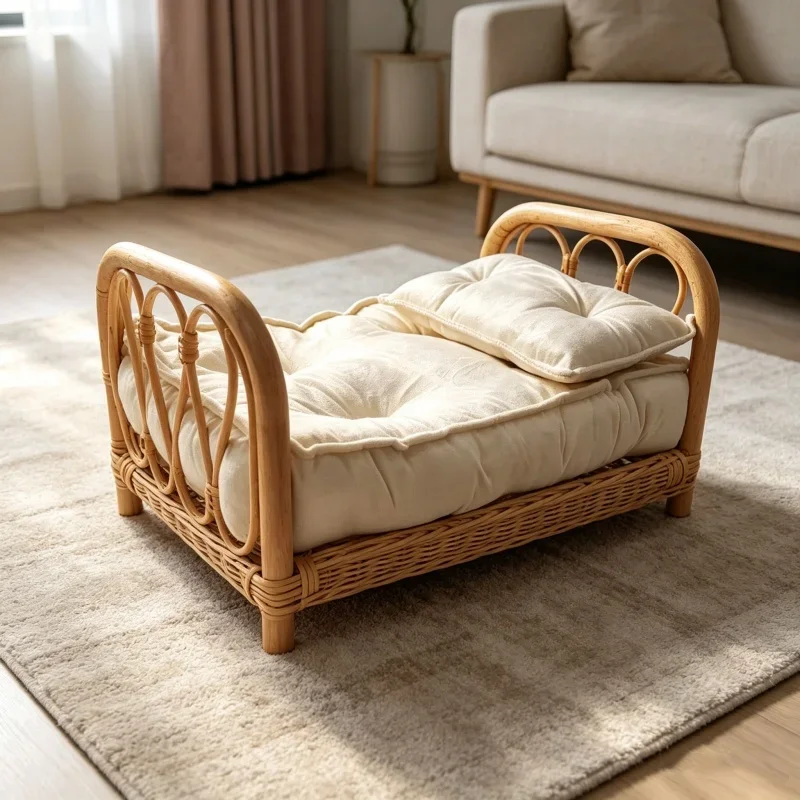Handmade Retro Rattan Long Bed Newborn Photography Props Unisex Baby Posing Furniture Studio Shooting Background Accessories Set
