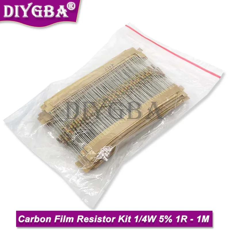 860PCS=43values*20pcs Carbon Film Resistor Kit 1/4W 5% Resistors Assorted Kit Set  Resistance 1R - 1M Ohm 0.25W Resistor Pack