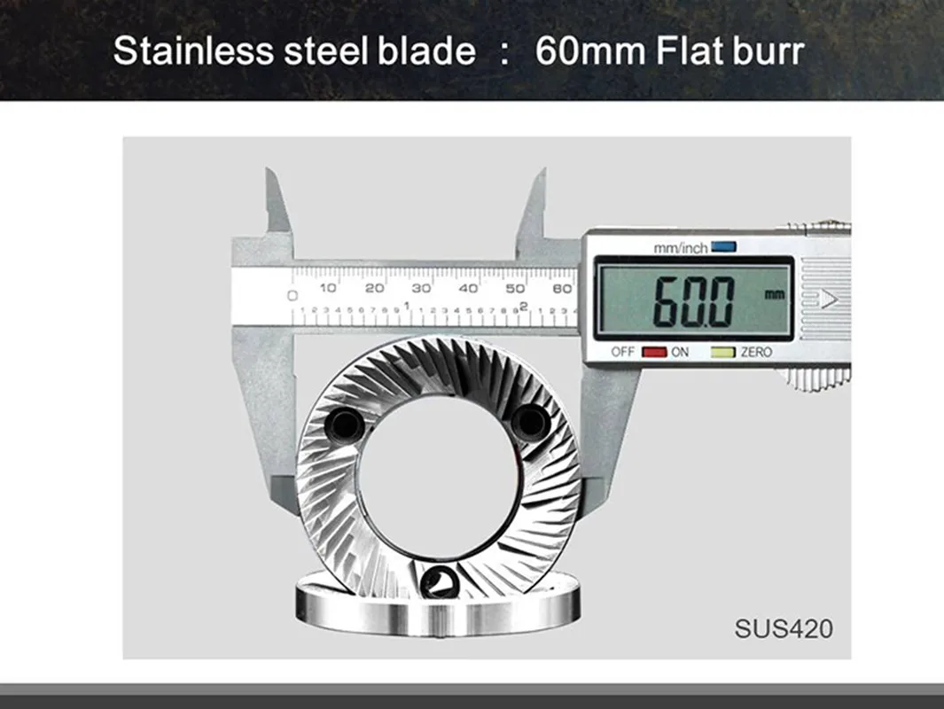 Rebaba plana de acero inoxidable de 220V con molinillo de granos de café de 60mm de diámetro, 8 engranajes, ajuste de capacidad de 250g, molinillo de café Espresso