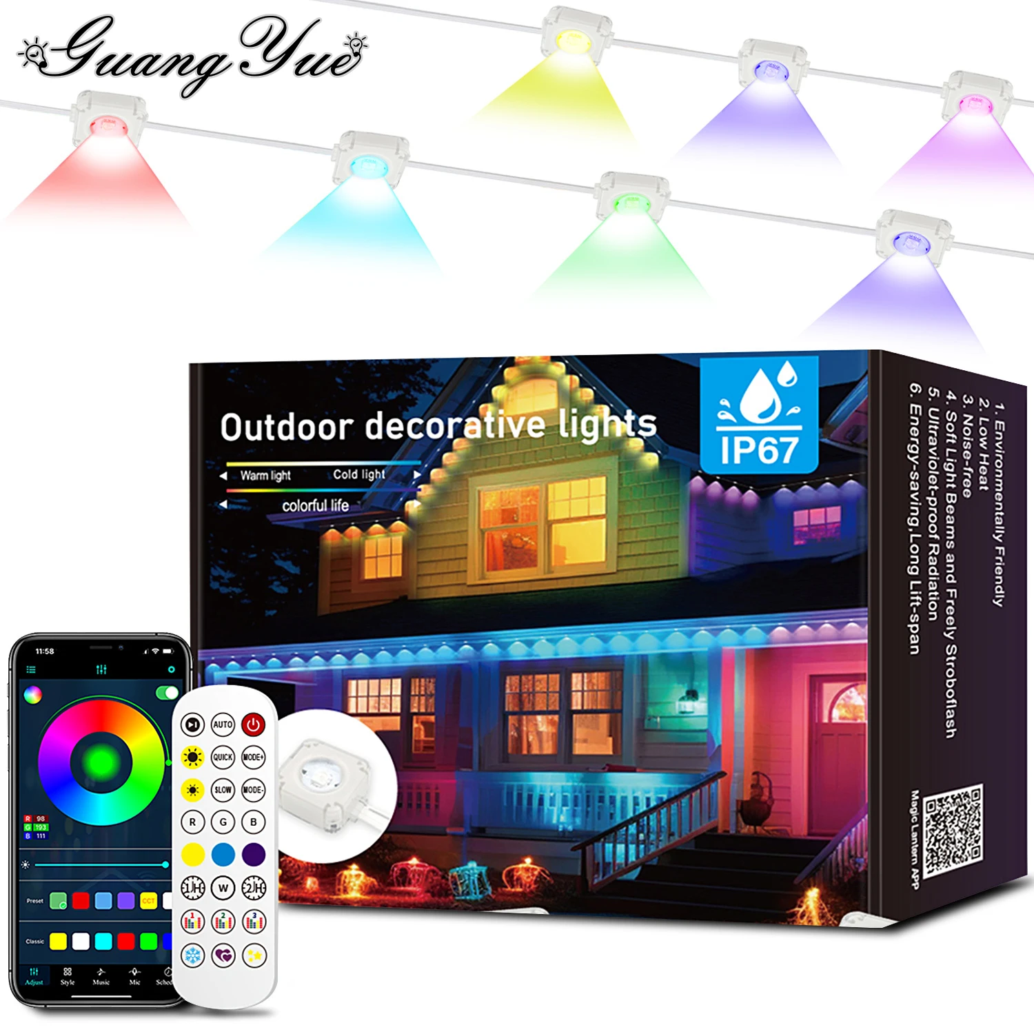 WiFi Smart Eaves String LED Lights Permanent Outdoor IP67 Waterproof RGB DIY Party Holiday New Year's Light Birthday Decoration