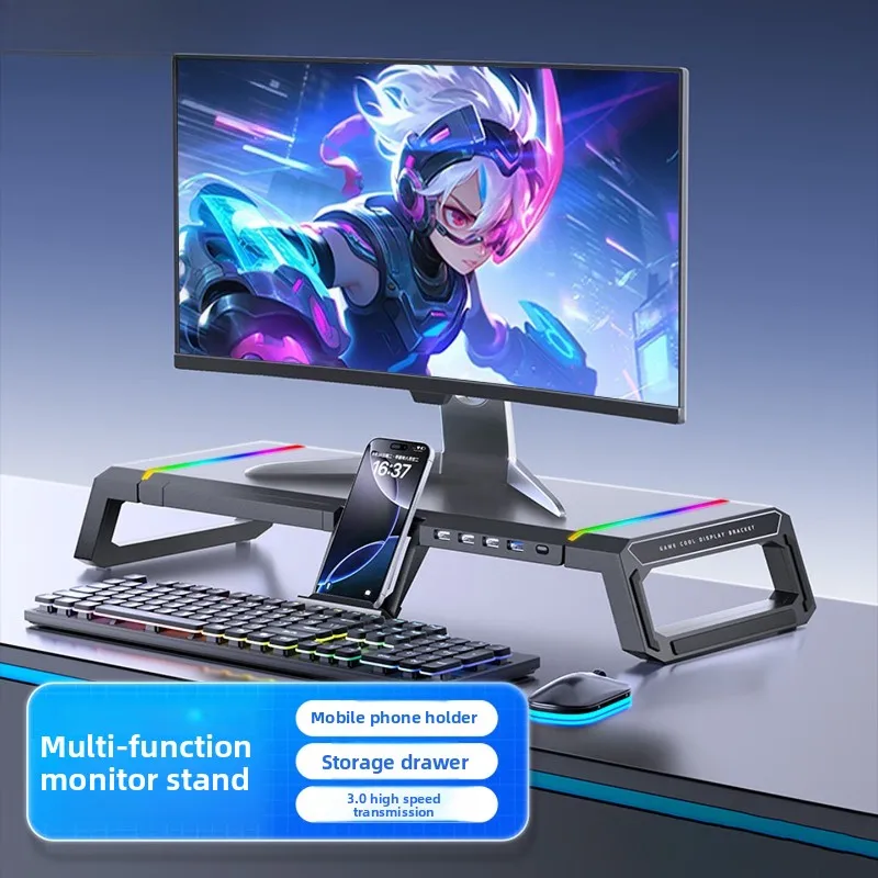 Foldable Monitor Stand Riser USB 3.0 Hub Charging Desktop Computer Shelf Storage Organizer for Office Home Desk Use 모니터 받침대
