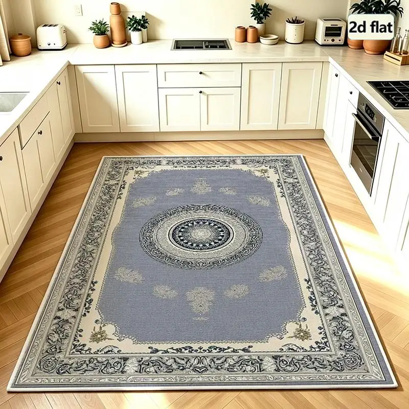 Carpet Flooring Grey Vintage Medallion Square Area Rug European Retro Floral Border Floor Mat for Home Interior