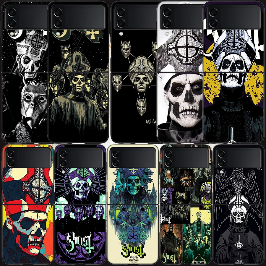 Ghost Papa Emeritus Case for Samsung Galaxy Z Flip 6 5G Z Flip 5 4 3 5G Black Hard Cell Phone Cover Luxury PC Shell Coque