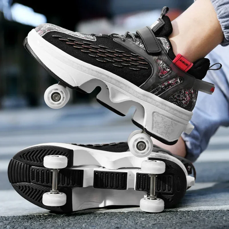 

Roller Skate Shoes Deform Wheel 4 Wheels Skates Kid Adult Casual Deformation Parkour Runaway Sneakers Rounds Walk Outdoor Sport