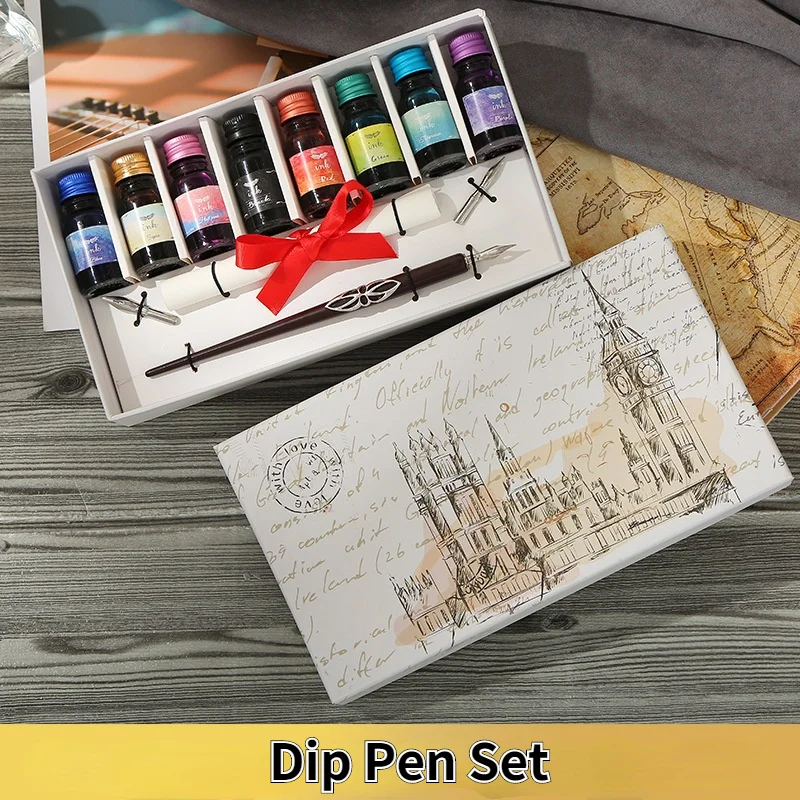 New Dip Pen And Ink Set Fountain Pens Color Ink Pen Holder Sets Art Comic Hook Line Pencil Student Writting Supplies Gifts