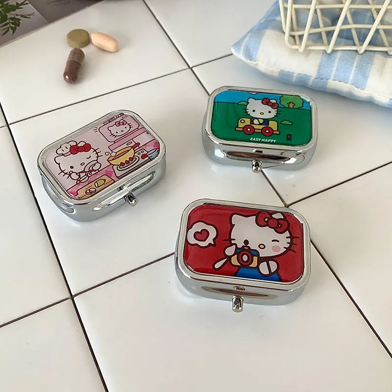 Mini Sanrio Portable Jewelry Box With Hd Mirror Hellokitty Kuromi Sealed Subpackage Boxs Travel Pill Organizer Storage Box