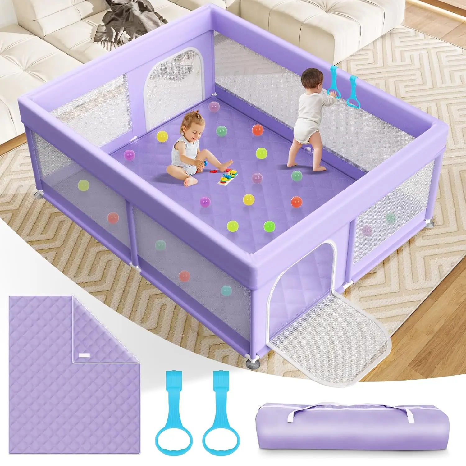 Parque infantil para bebés con tapete 79x71 pulgadas: bolígrafos de juego extragrandes para bebés y niños pequeños valla de seguridad interior para bebés con mes suaves y transpirables