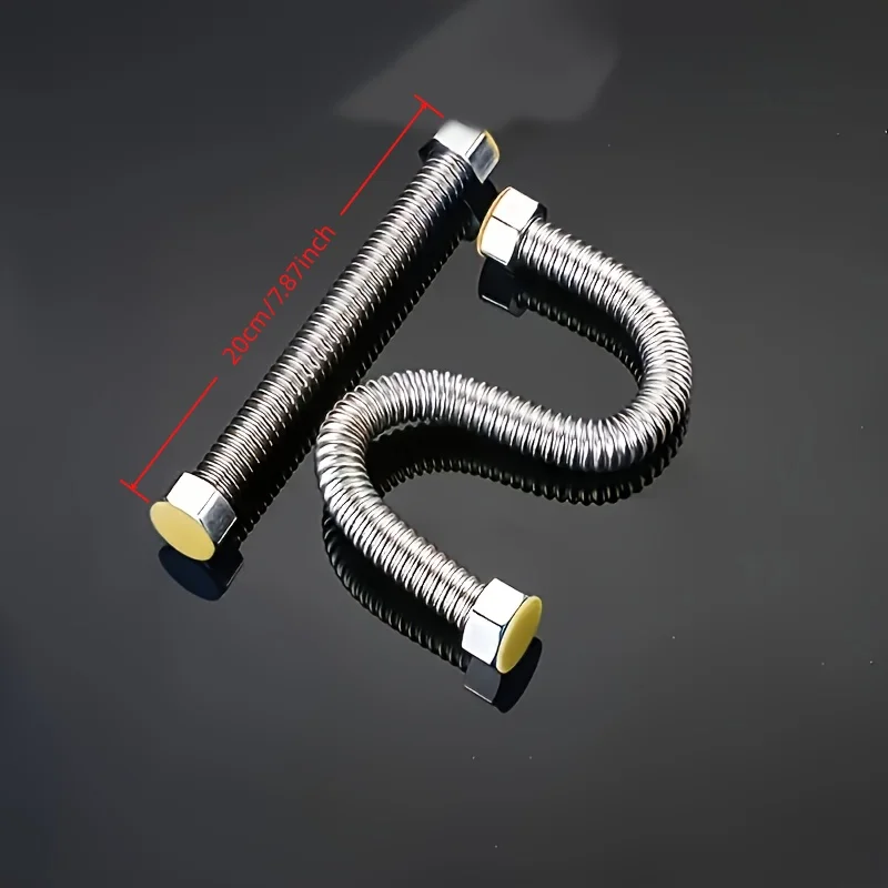 SUS304 Stainless Steel Corrugated Water Hose 20cm, Flexible Braided Pipe for Water Heater, Sink & Basin Water Supply Connection