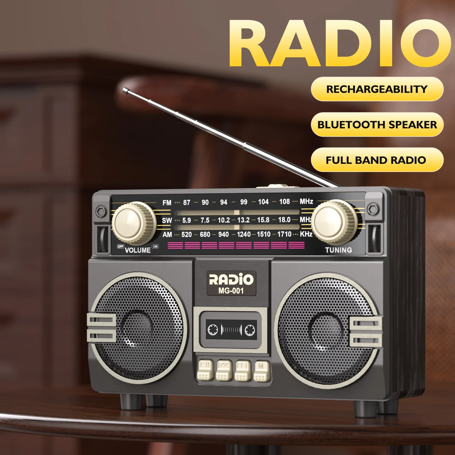 Retro Portable Multifunctional Radio USB Charging TF Card Player with AUX AM/FM/SW Bands for Family Gatherings And Outings