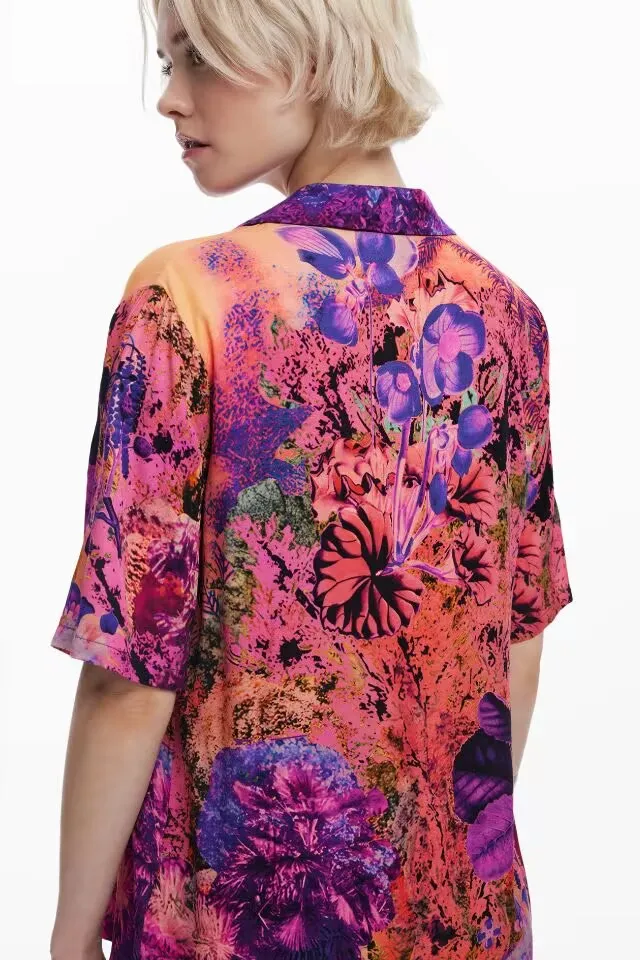 

New Spanish printed lapel short-sleeved shirt for export original order