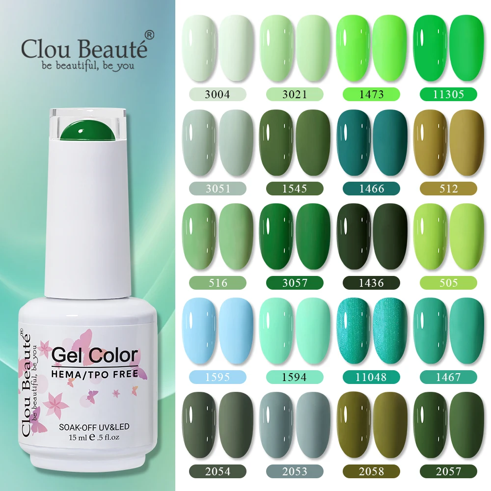 Clou Beaute 15ml HEMA TPO FREE Gel Nail Polish Bright Dark Army Green Gel Lacquer Semi Permanent Art Organic  Nail Gel Varnish