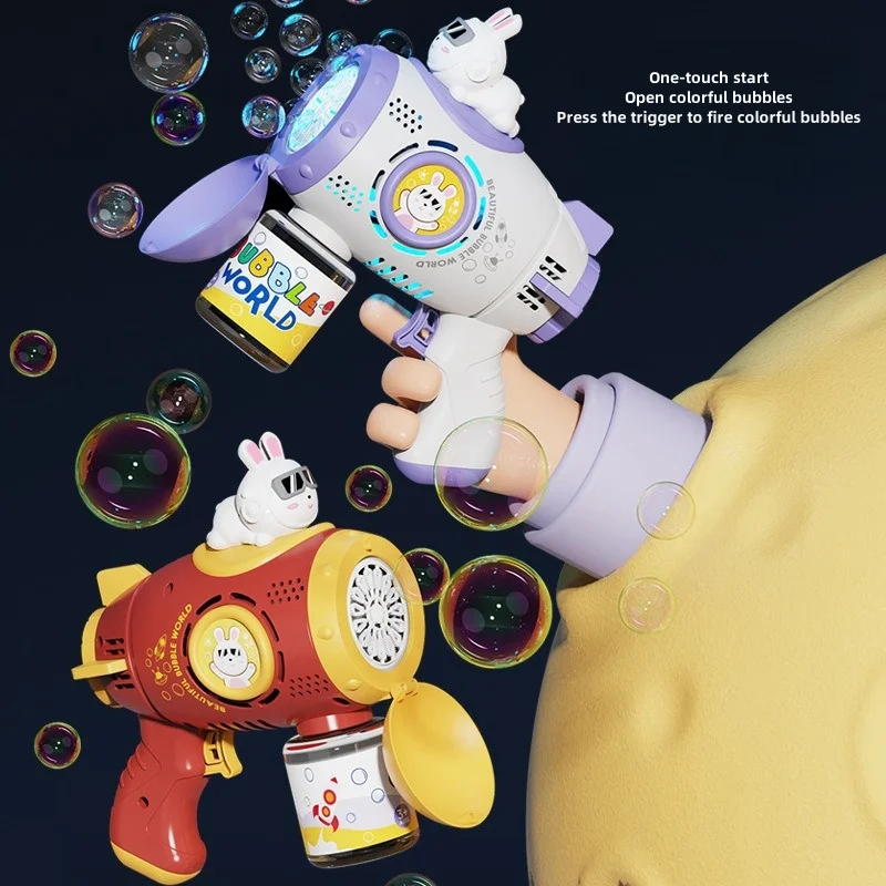 Pistola de burbujas automática de mano con batería recargable Space Rabbit, máquina de burbujas de juguete para niños, pistola de agua de juguete