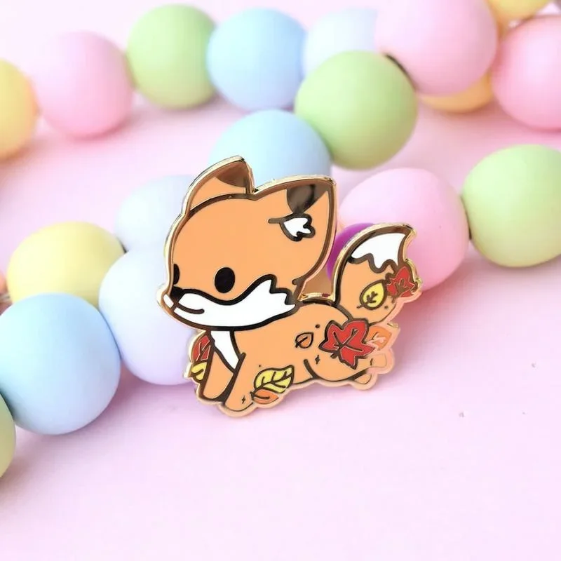 Fall Fox Enamel Pin Autumn, Leaves, Leaf, Woodland, Cute, Kawaii, Nature Lapel Pins Christmas Gifts