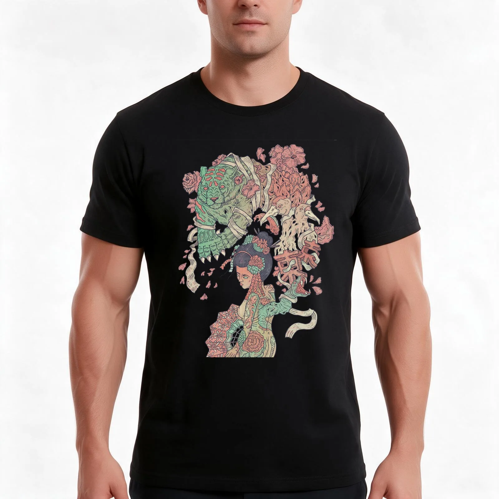 Geisha T-Shirt Summer Casual Cotton Tee Oversized Streetwear Tops Vintage Graphic Print Loose Fit Short Sleeve 100% Cotton