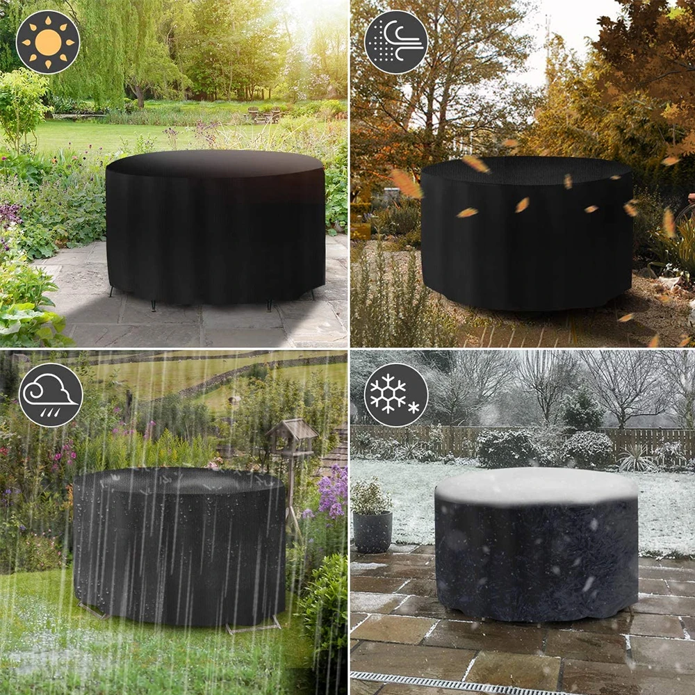 Outdoor Round Table Cover Garden Furniture Cover Waterproof Sunscreen Rainproof Protective Cover Dustproof 210D Oxford Cloth