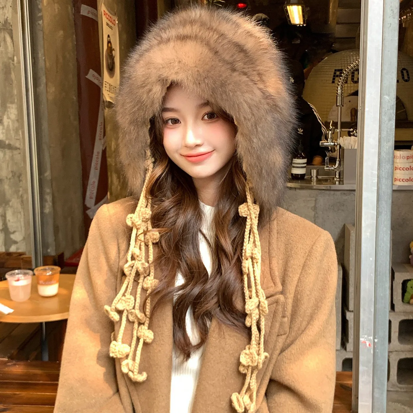 Cozy Thickened Knitted Fox Fur Hat With Earmuffs Windproof Natural Fur Beanie Warm Ear Protection Hat Autumn Winter Daily Wear