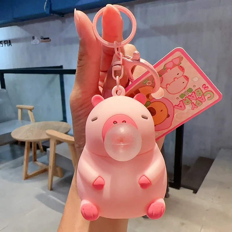 New Cartoon Capybara Bubble Blowing Doll Keychain Stress Relief Toys Girls Cute Backpack Decoration Charm Car Key Pendant Gift