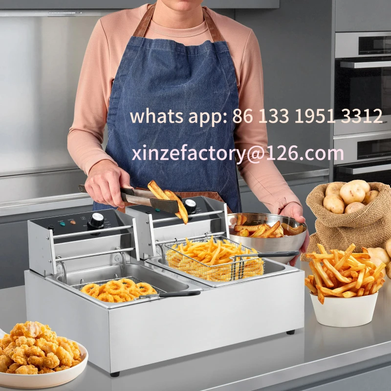 

Customizable Commercial Electric Deep Fryer, Dual Tank Stainless Steel Deep Fryer With Frying Basket & Lid, Countertop Fryer